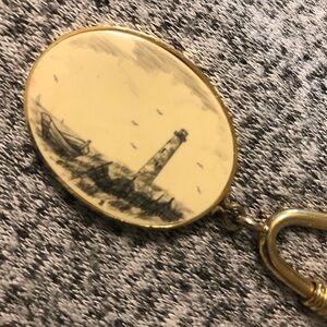 Vintage Scrimshaw Lighthouse Keychain